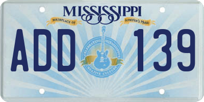 MS license plate ADD139