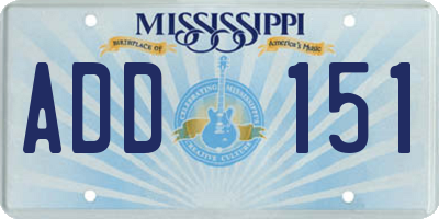 MS license plate ADD151