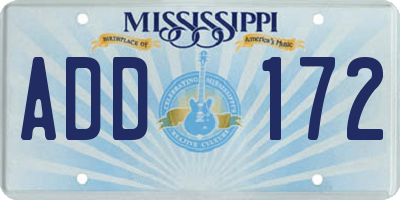 MS license plate ADD172