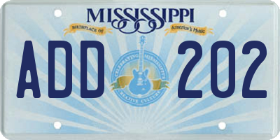 MS license plate ADD202