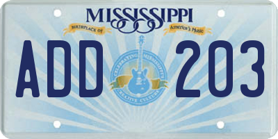 MS license plate ADD203