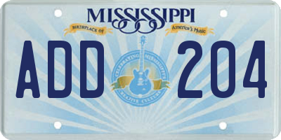 MS license plate ADD204