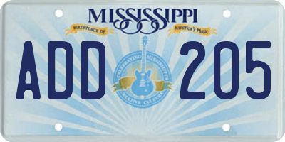 MS license plate ADD205