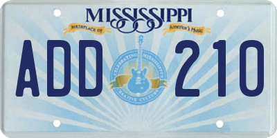 MS license plate ADD210