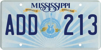 MS license plate ADD213