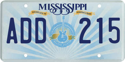 MS license plate ADD215