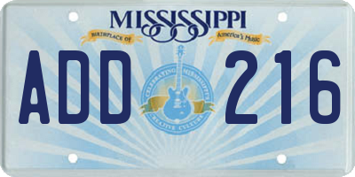 MS license plate ADD216