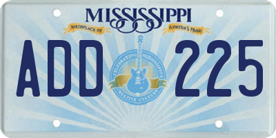 MS license plate ADD225