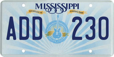 MS license plate ADD230