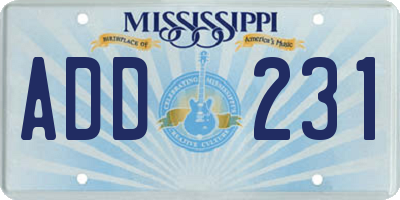 MS license plate ADD231