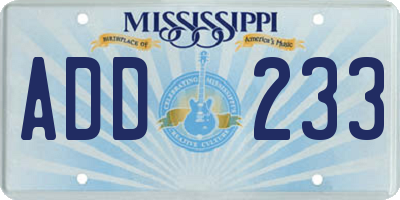 MS license plate ADD233