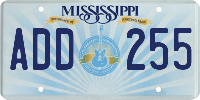 MS license plate ADD255