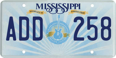 MS license plate ADD258