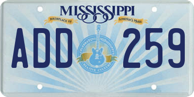 MS license plate ADD259