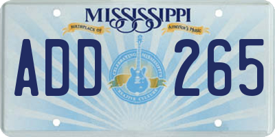MS license plate ADD265