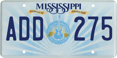 MS license plate ADD275