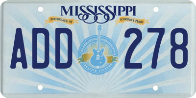 MS license plate ADD278
