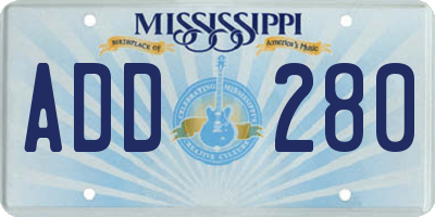 MS license plate ADD280