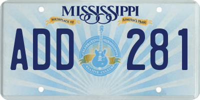 MS license plate ADD281