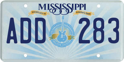 MS license plate ADD283