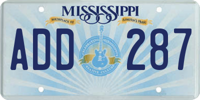 MS license plate ADD287