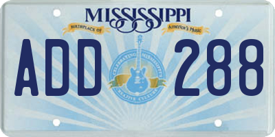MS license plate ADD288