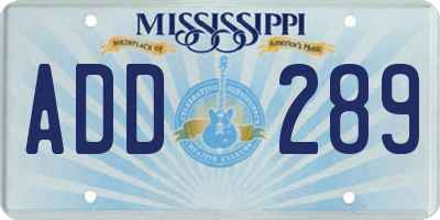 MS license plate ADD289