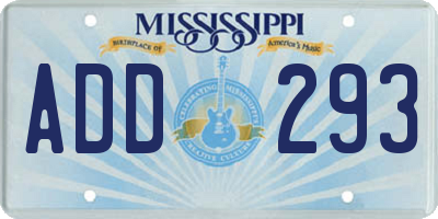 MS license plate ADD293