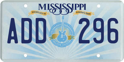 MS license plate ADD296