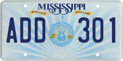MS license plate ADD301