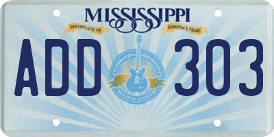 MS license plate ADD303