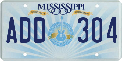 MS license plate ADD304