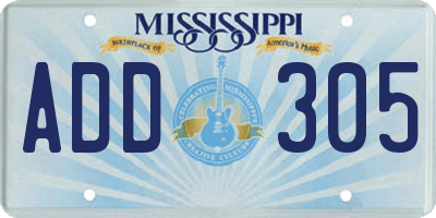 MS license plate ADD305