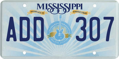MS license plate ADD307