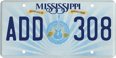 MS license plate ADD308
