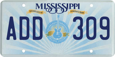 MS license plate ADD309