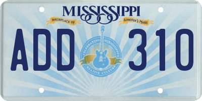 MS license plate ADD310