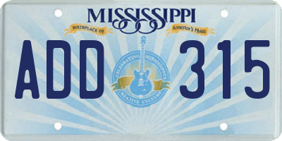 MS license plate ADD315