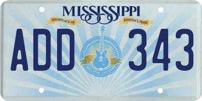 MS license plate ADD343