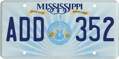 MS license plate ADD352