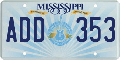 MS license plate ADD353