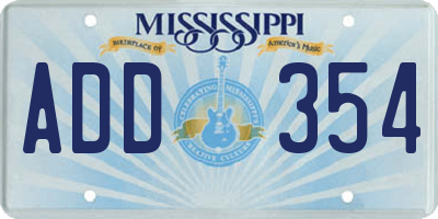 MS license plate ADD354