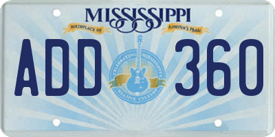 MS license plate ADD360