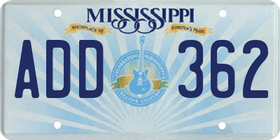 MS license plate ADD362