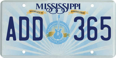 MS license plate ADD365