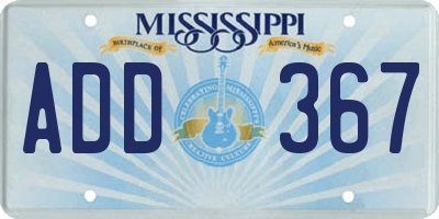 MS license plate ADD367