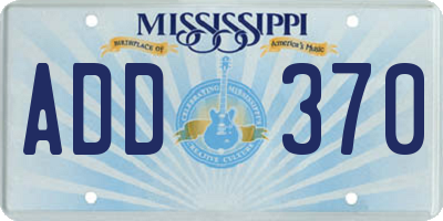 MS license plate ADD370