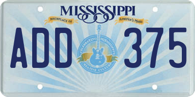 MS license plate ADD375