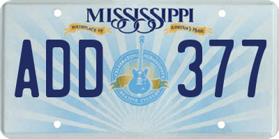 MS license plate ADD377