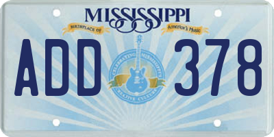 MS license plate ADD378